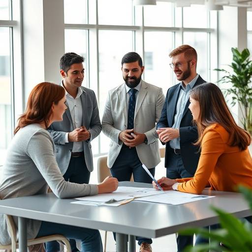 A diverse team of financial experts in a modern office setting.
