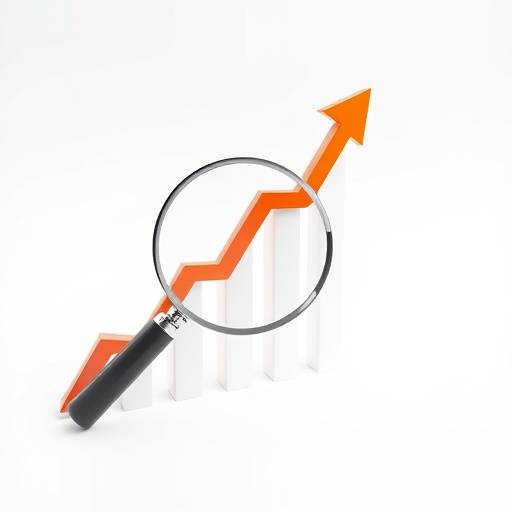 Graph showing upward trend with a magnifying glass.