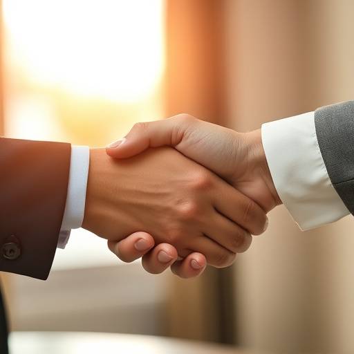 Two hands shaking above a contract.